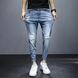 2021款春季韩版牛仔裤男破洞弹力修身小脚休闲裤子男K3302-P55，男装牛仔裤，星座1006