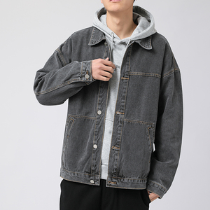 2021年港风斜口袋男士牛仔外套宽松日系水洗复古牛仔衣K08-P65图片