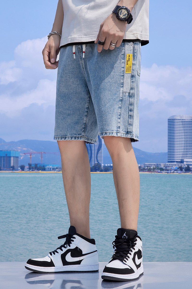 牛仔短裤男夏季港风宽松直筒休闲五分裤潮流帅气百搭,男装牛仔裤,星座1006