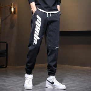 牛仔裤男宽松2021潮牌工装韩版潮流休闲束脚哈伦长裤男图片