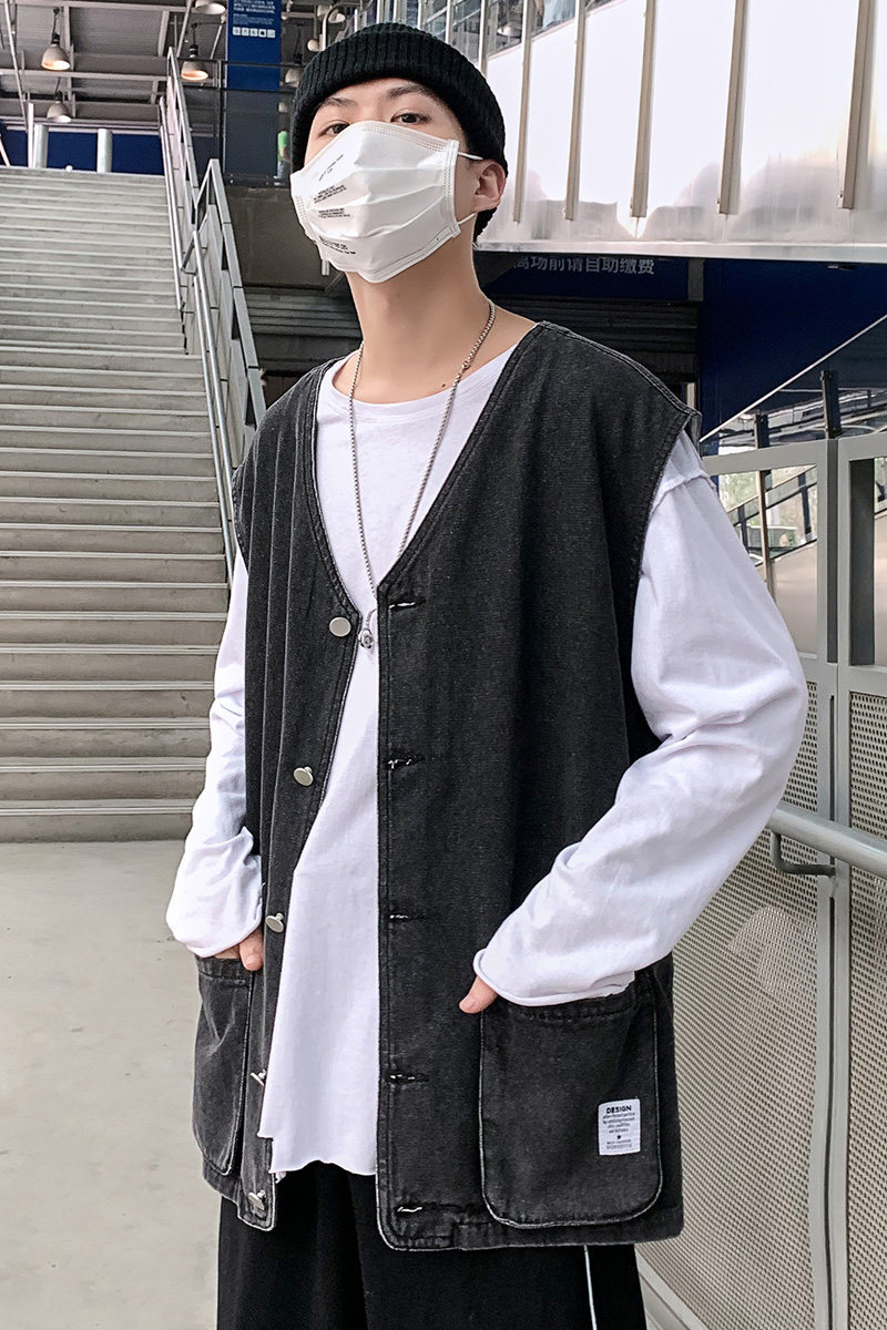 2021秋季新款牛仔马甲男宽松痞帅个性ins潮流复古大口袋M02,男装夹克,星座1006