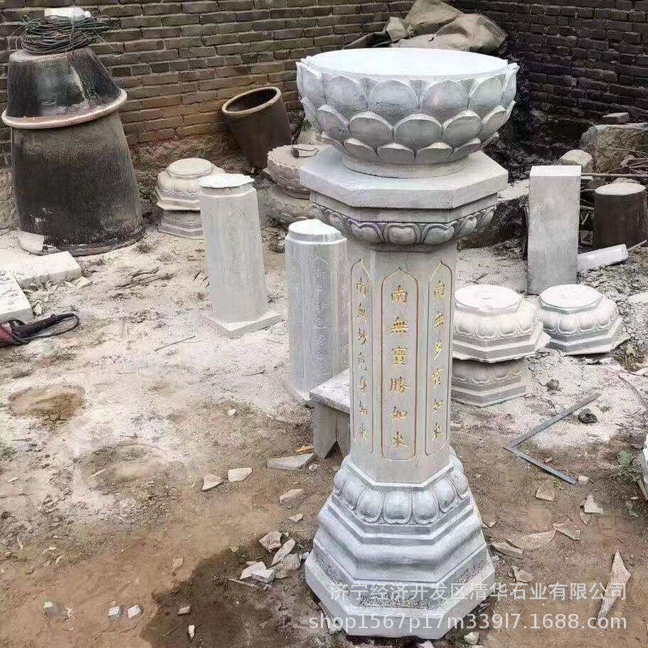 花岗岩石雕出食台大理石七莲花佛柱经柱寺庙青石食施台石柱