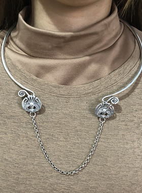 【清平调】原创设计仿老银压襟项圈项链挂绳百搭民族复古锁骨链