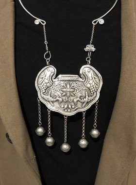 苗银吊坠纯手工项圈双面吊坠