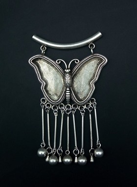 diy贵州民族风底托老绣蝴蝶苗银