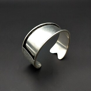 民族风 手工苗银diy手环底托 苗绣配件 小面镶绣片手镯空托 鱼儿