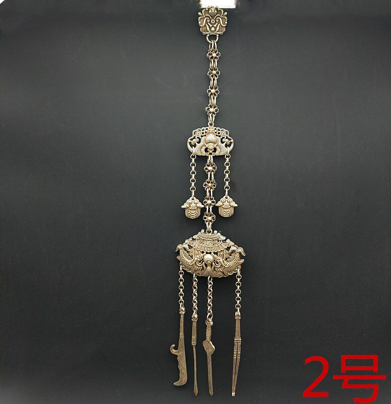 贵州苗银器精美手工精品双面蝴蝶压襟锁古玩饰品多款双面鱼工艺品