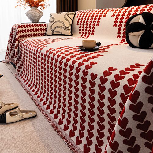 喜庆红雪尼尔沙发巾2026新款新年