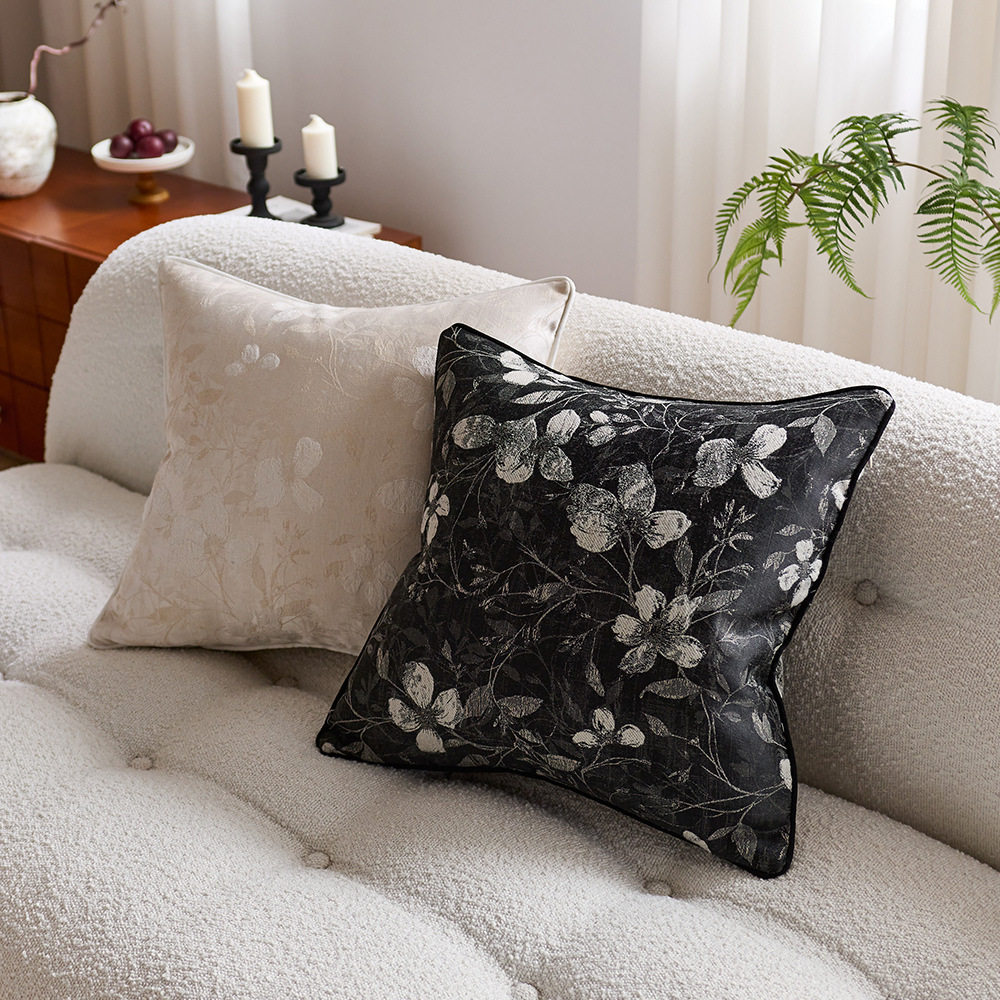 中古风抱枕轻奢高级感新中式玉兰花提花软包靠枕客厅靠垫沙发抱枕