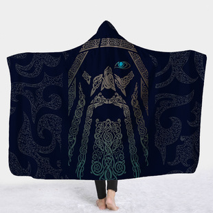 北欧海盗全彩数码印花维京人毛毯儿童毯午睡毯披风毯连帽毯斗篷2