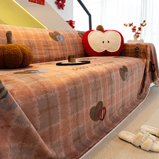 一片式 防滑坐垫子沙发毯 秋冬款 可爱风高克重牛奶绒沙发巾2026新款