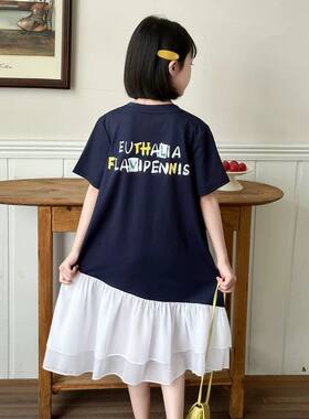 女童春夏卡通拼接短袖T恤裙