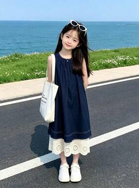 女童春夏无袖拼接连衣裙高级感
