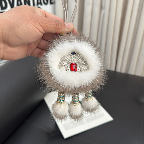 非遗手工水貂毛太阳花双面车挂