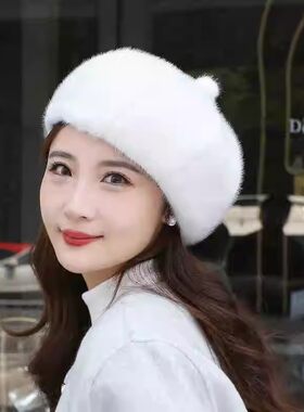 新款保暖女潮流冬天仿貂毛八角帽