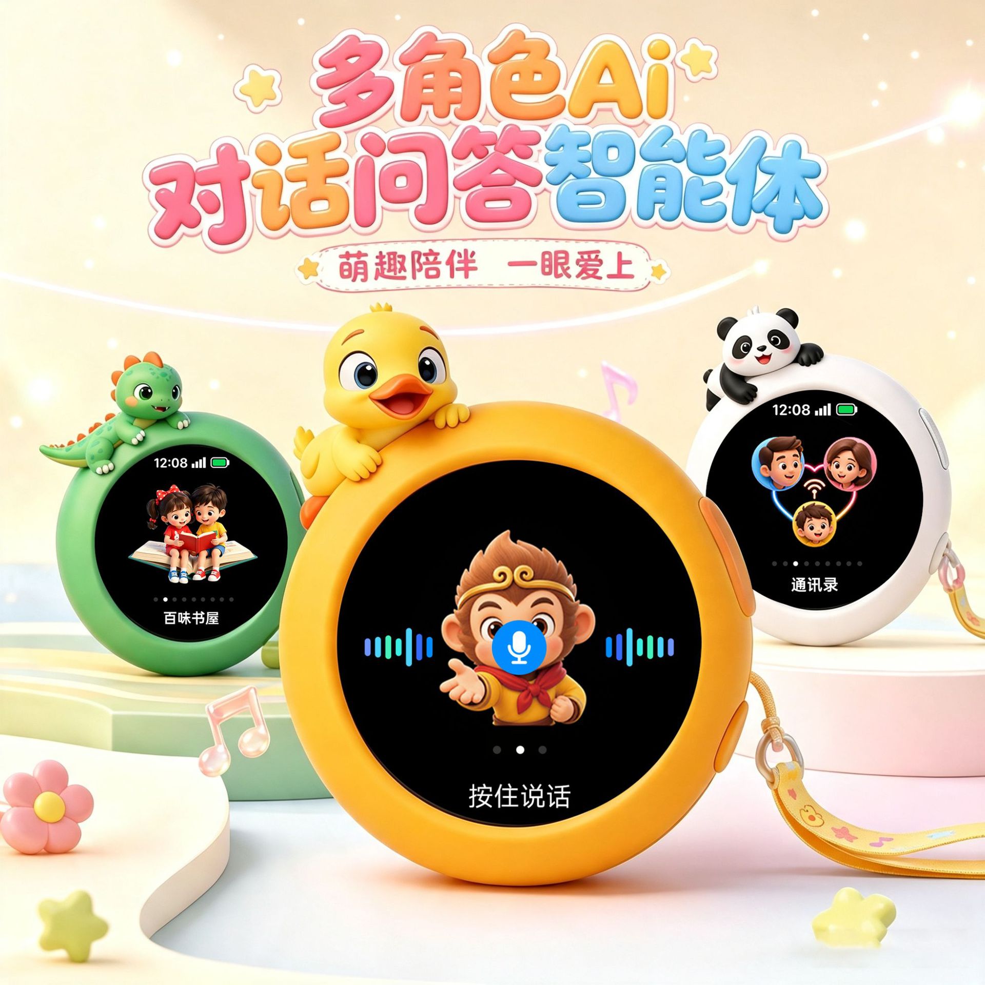 小黄鸭AI伴学宝儿童电话手表可通话定位英语口语陪练机AI智能玩具图片