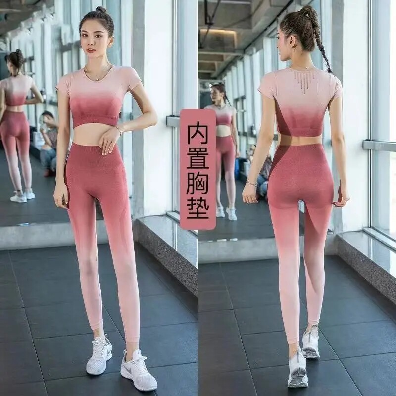 专业瑜伽服女两件套装春夏新款镂空户外休闲健身运动跑步高端短袖