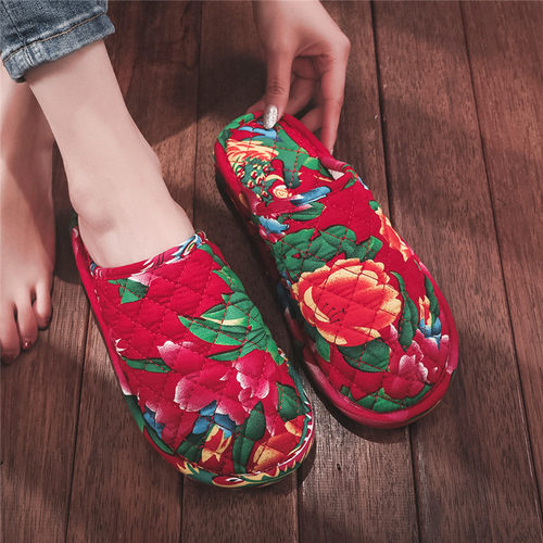 欧式纯棉静音地板拖鞋