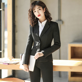职业面试商务修身 西装 外套大学生正装 女士收腰黑色西装 工作服 套装