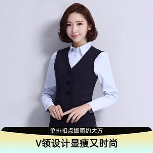 坎肩背心银行酒店工作服 职业收腰马夹套装 V领黑色西装 马甲女新款