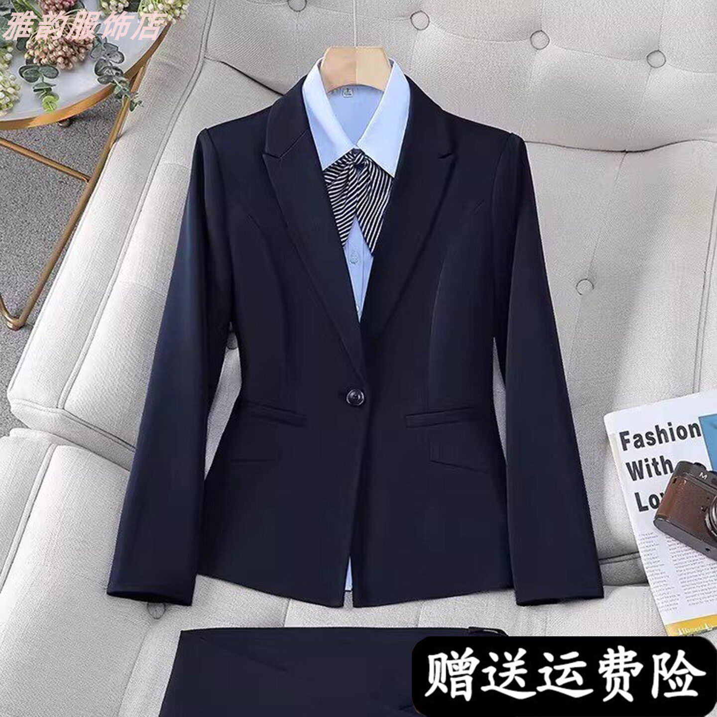 春秋蓝色西装外套女新款修身职业正装面试西装套装女士收腰工作服