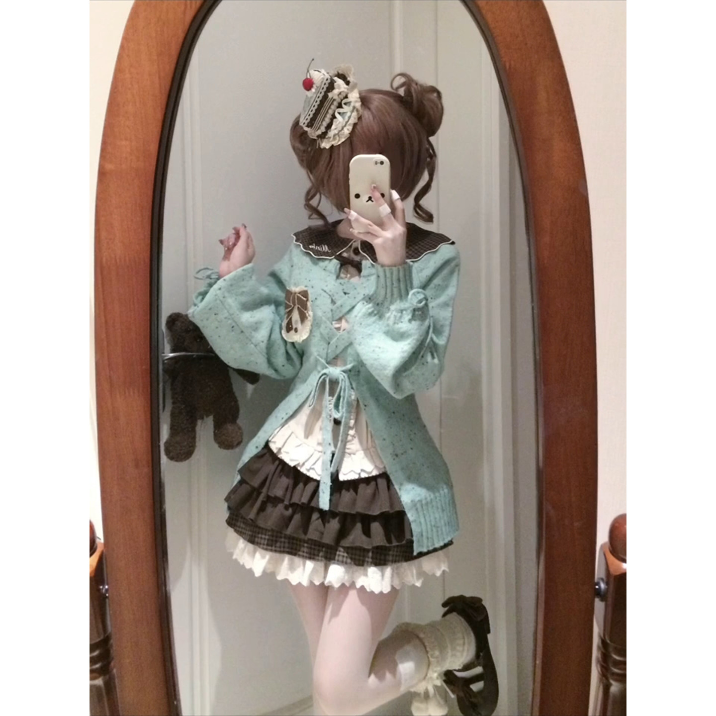 薄巧色甜妹少女感毛衣衬衫短裙