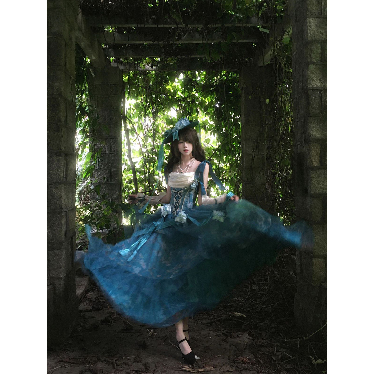 杏树柄Lolita裙油画风成人礼公主