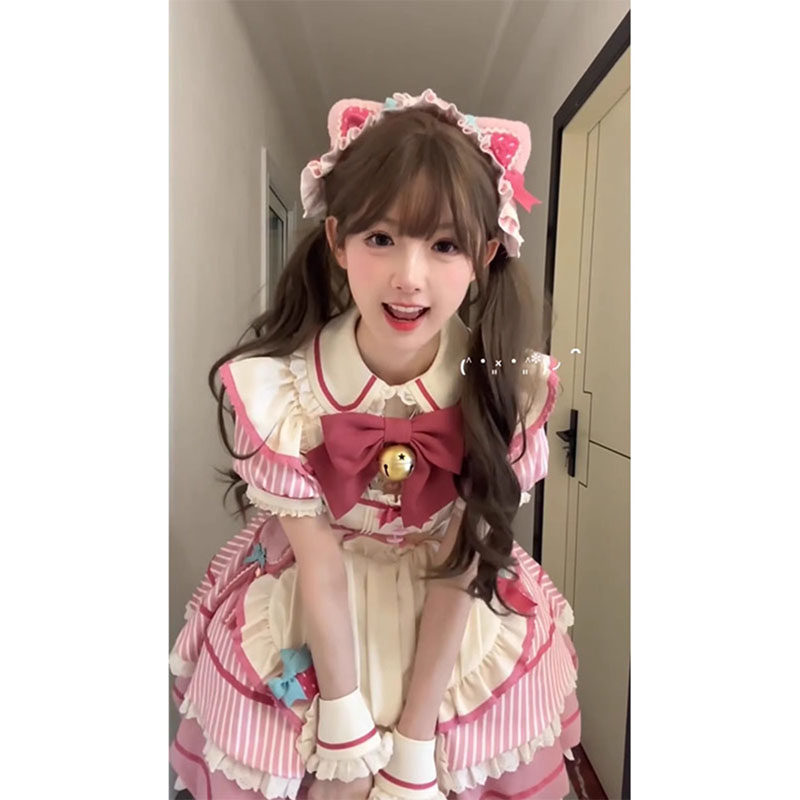 粉色花苞裙lolita短袖OP可爱日常轻lo蓬蓬公主连衣裙