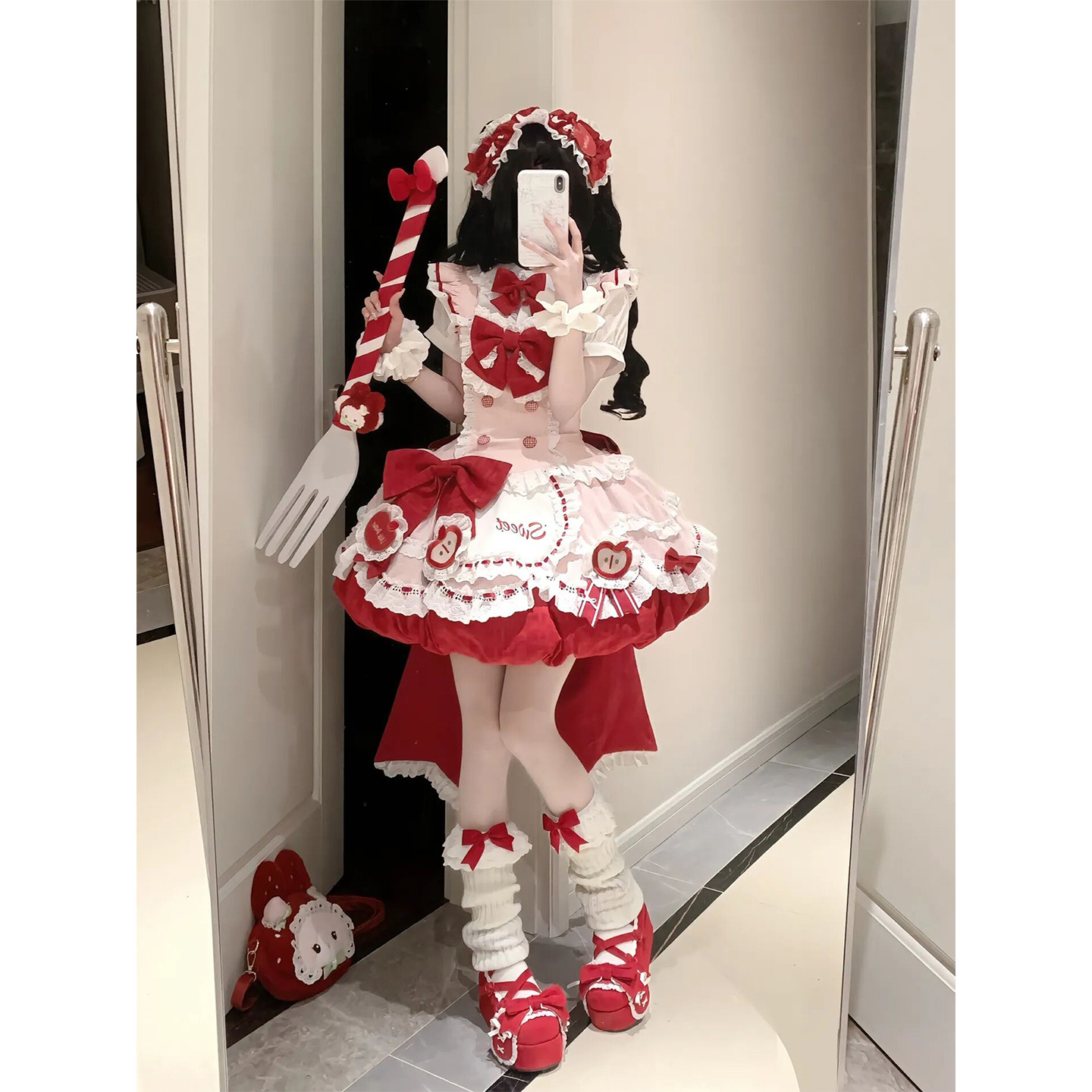 苹果挞红色Lolita连衣裙洋装