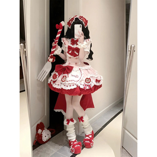 苹果挞红色Lolita连衣裙女日常洋装洛丽塔大拖尾在逃公主裙蓬蓬裙