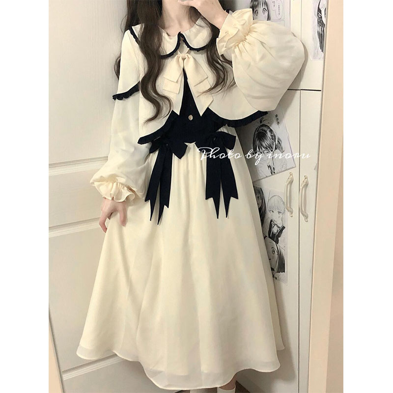 小香风绀白色外套连衣裙lolita