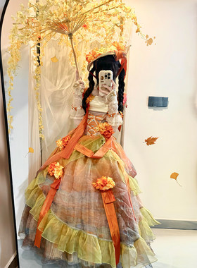 油画柄公主裙lolita晚礼服生日