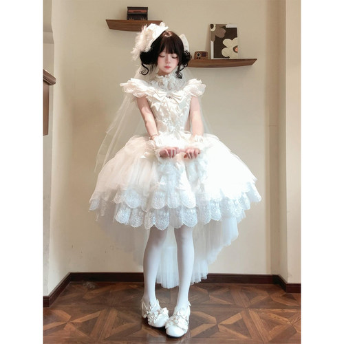 千堆雪lolita白色甜美花嫁jsk裙
