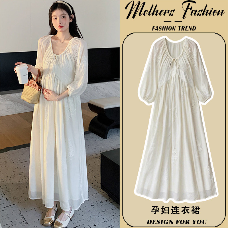 孕妇连衣裙春秋2026新款法式温柔风杏色V领宽松不显怀遮肚中长款,孕妇装/孕产妇用品/营养,连衣裙,淘宝优惠券,粉丝福利购,淘宝优惠卷