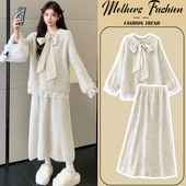 孕妇连衣裙杏色套装 秋冬2026新款 孕妈休闲针织毛衣半身裙两件套女