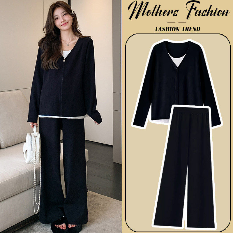 孕妇黑色套装春秋2026新款休闲洋气外出孕期穿搭上衣裤子两件套女