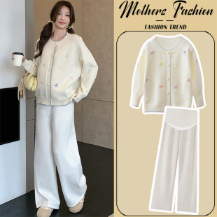 裤 孕妇套装 孕期穿搭杏色软糯毛衣开衫 韩版 子两件套女 秋冬2025新款