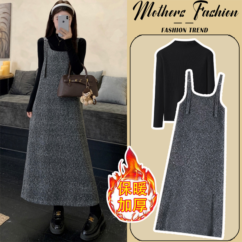 孕妇连衣裙套装秋冬2025新款灰色