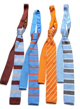 三文鱼手打平头针织领带女橙色条纹撞色蓝灰棕小众设计个性腰带酷