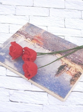 1:12迷你娃娃屋dollhouse场景diy摆件花束玫瑰红玫瑰插花bjd配件