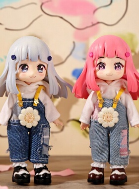 OB11娃娃破破牛仔裤套装12分素体可穿mollyBJD娃娃衣服GCS粘土人