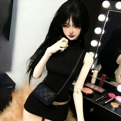 雾岛346分BJD/SD娃娃假发假毛甜美黑色齐刘海长直发整头套毛坯发