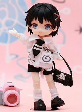 OB11娃衣12分BJD/GSC素体百搭衬衫短裤手提包套装1/12分娃衣换装