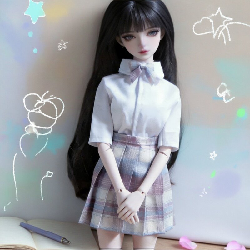BJD娃衣346分娃衣jk制服SD娃娃30cm45cm60cm学生格子短裙娃娃衣服图片