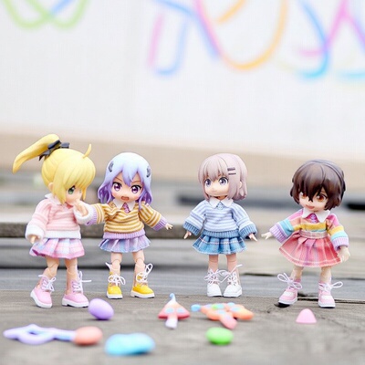 ob11娃衣条纹翻领毛衣短裙套装12分素体可穿BJD娃娃配饰gsc粘土人