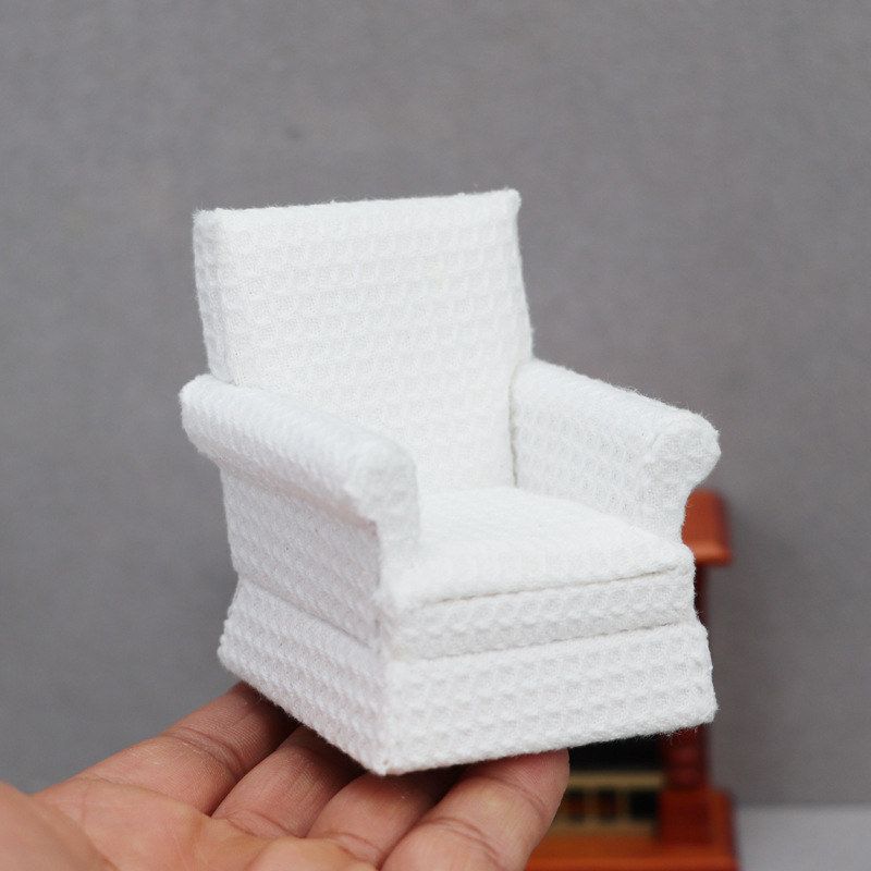 雾岛1:12娃娃屋dollhouse迷你白色布艺沙发微缩家具模型摆件ob11