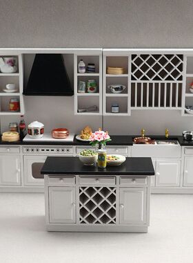 BJD迷你1:12娃娃屋家具厨房套装3件套大厨房微缩模型木质厨房OB11