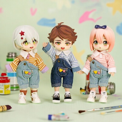 ob11娃衣翻领毛衣背带裤套装12分素体可穿bjd娃娃衣服gsc粘土人