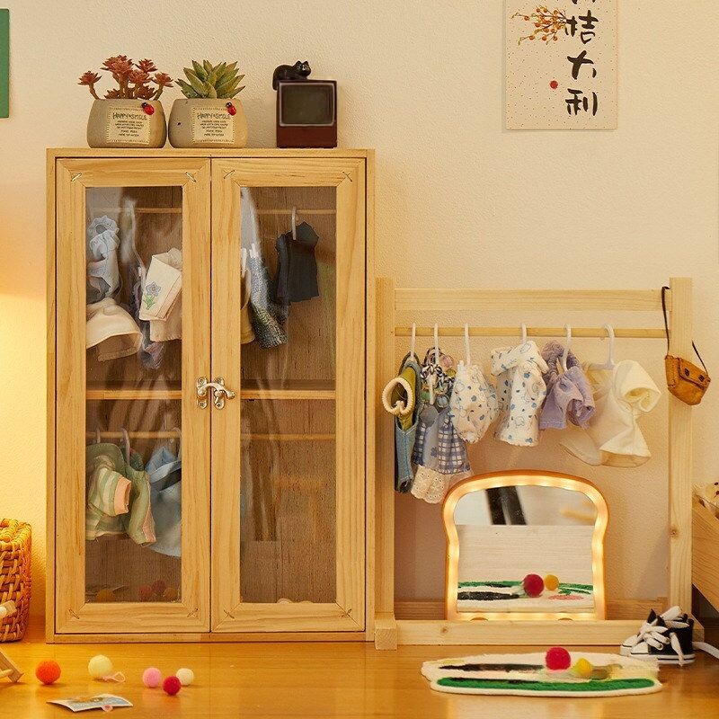棉花娃娃衣橱衣架收纳盒娃用衣服展示柜子公仔挂衣柜置物支架子