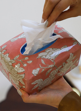 新中式陶瓷纸巾盒新品彩色颜值青花瓷抽纸盒客厅摆件餐桌装饰品